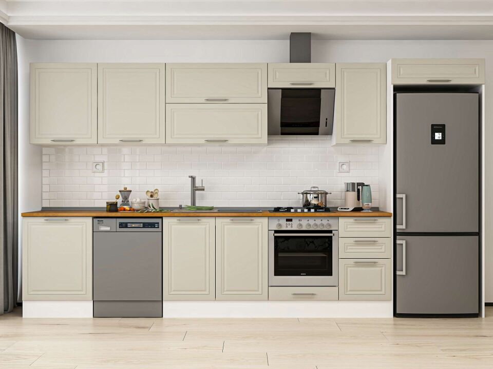 Alvinka 395X222 Cm Klasik Mebran Mutfak Dolabı Mb-E90S60S45-2 Mebran | Kumtaşı - Mdf