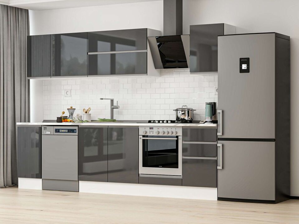 Alvinka 285X210 Cm High Gloss Mutfak Dolabı M-E80S40S45-2 High Gloss | Antrasit - Suntalam