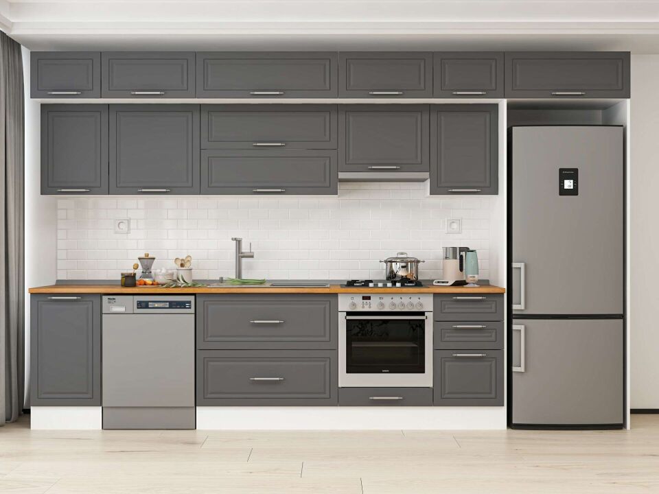 Alvinka 380X240 Cm Klasik Mebran Mutfak Dolabı Mb-E90S45S45-1 Mebran | Antrasit - Mdf