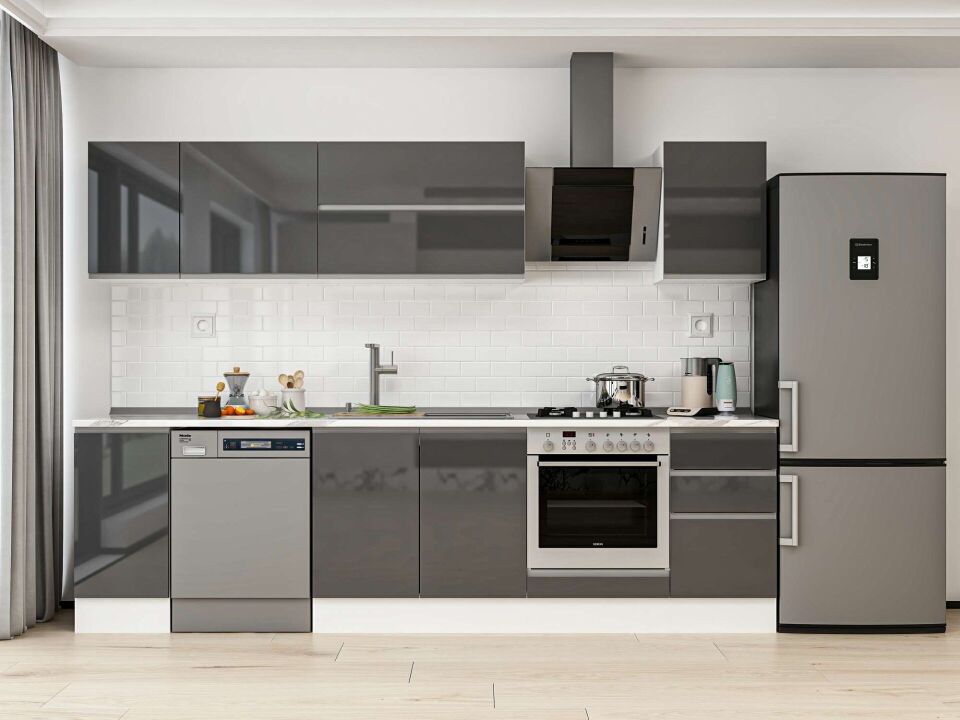 Alvinka 285X210 Cm High Gloss Mutfak Dolabı M-E80S40S45-2 High Gloss | Antrasit - Mdf