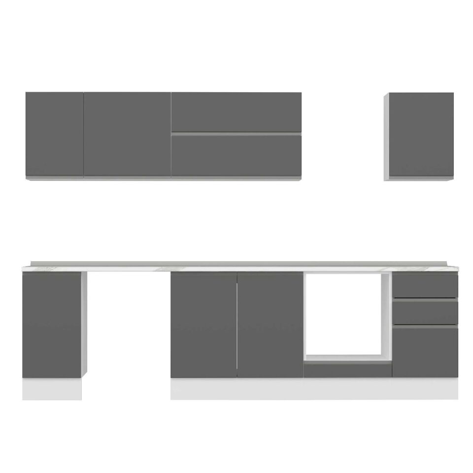 Alvinka 285X210 Cm High Gloss Mutfak Dolabı M-E80S40S45-2 High Gloss | Antrasit - Mdf