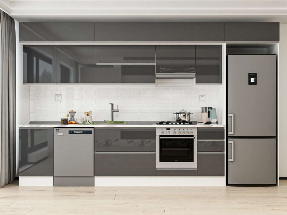 Alvinka 380X240 Cm High Gloss Mutfak Dolabı Mb-E90S50S40-1 High Gloss | Antrasit - Mdf