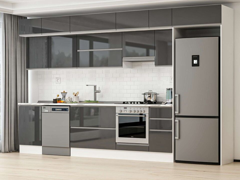 Alvinka 380X240 Cm High Gloss Mutfak Dolabı Mb-E90S50S40-1 High Gloss | Antrasit - Mdf