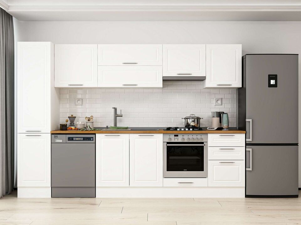 Alvinka 305X210 Cm Klasik Mebran Mutfak Dolabı Mb-E90B45S50-1 Mebran | Beyaz - Mdf