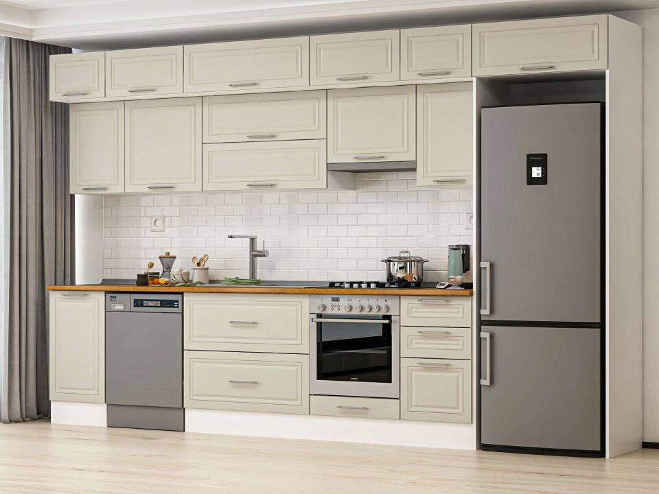 Alvinka 380X240 Cm Klasik Mebran Mutfak Dolabı Mb-E90S45S45-1 Mebran | Kumtaşı - Mdf