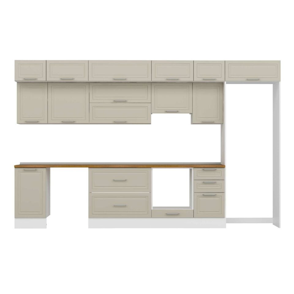 Alvinka 380X240 Cm Klasik Mebran Mutfak Dolabı Mb-E90S45S45-1 Mebran | Kumtaşı - Mdf