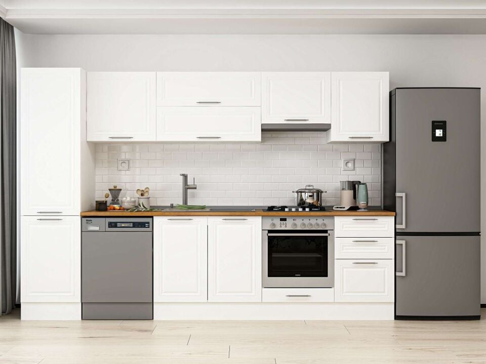 Alvinka 300X210 Cm Klasik Mebran Mutfak Dolabı Beyaz Beyaz Mb-E80B50S50-1