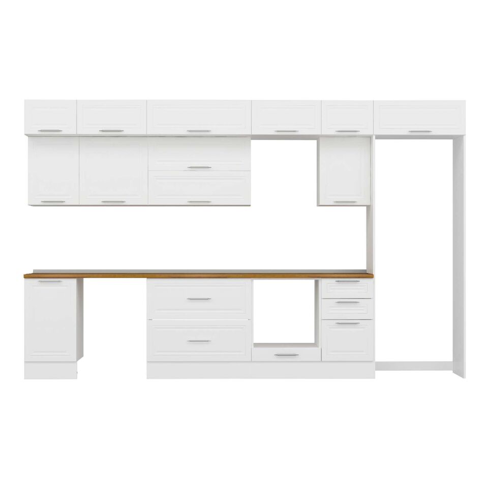 Alvinka 380X240 Cm Klasik Mebran Mutfak Dolabı Mb-E90S45S45-2 Mebran | Beyaz - Suntalam