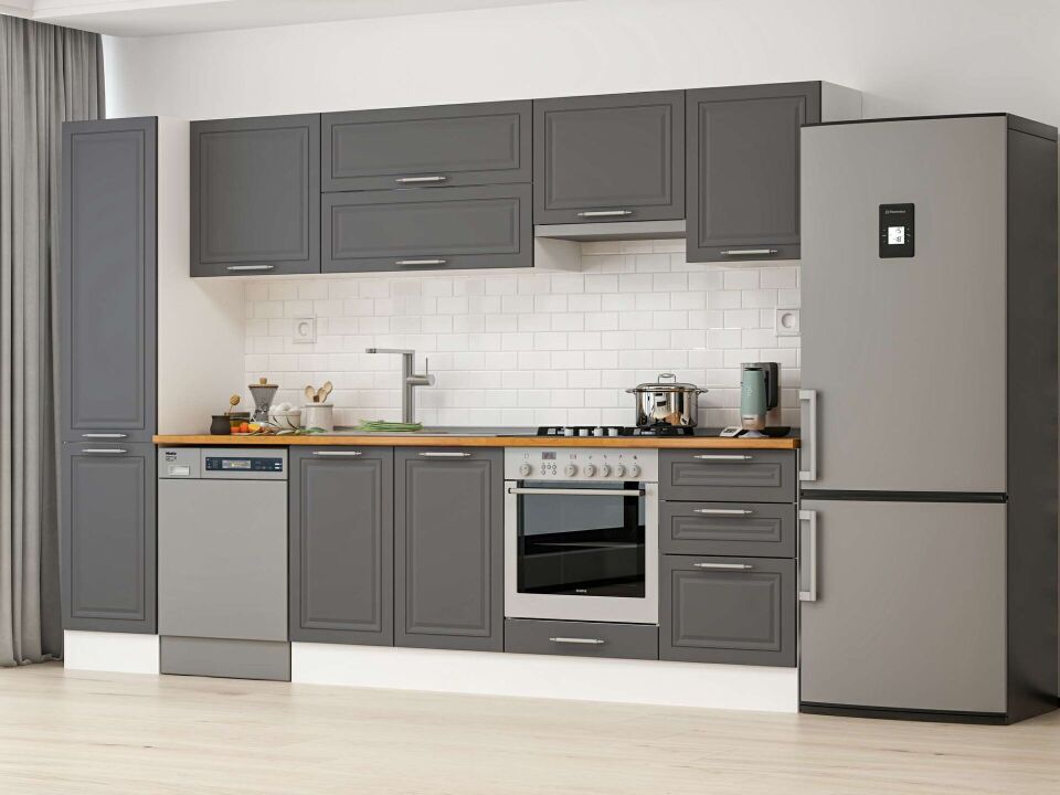Alvinka 305X210 Cm Klasik Mebran Mutfak Dolabı Mb-E90B45S50-1 Mebran | Antrasit - Mdf