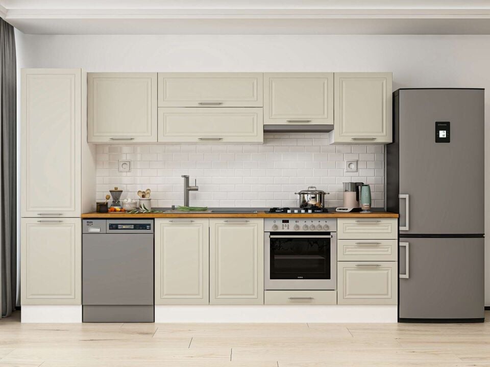 Alvinka 300X210 Cm Klasik Mebran Mutfak Dolabı Beyaz Beyaz Mb-E80B50S50-1
