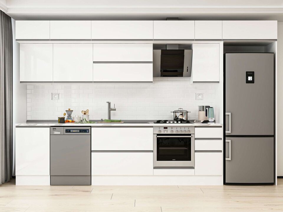 Alvinka 380X240 Cm High Gloss Mutfak Dolabı Mb-E90S50S40-2 High Gloss | Beyaz - Mdf