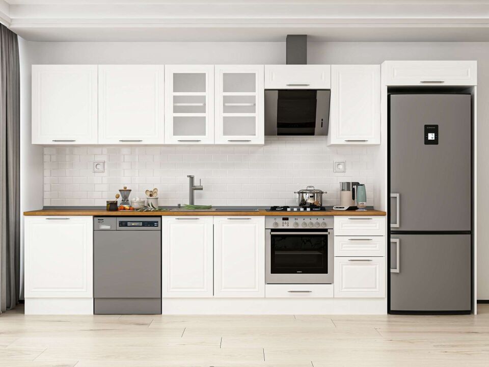 Alvinka 395X222 Cm Klasik Mebran Mutfak Dolabı Mb-E90S60S45-3 Mebran | Beyaz - Mdf