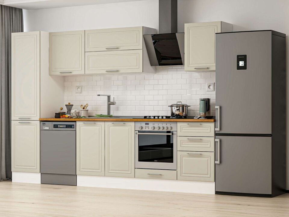 Alvinka 300X210 Cm Klasik Mebran Mutfak Dolabı Beyaz Beyaz Mb-E80B50S50-2