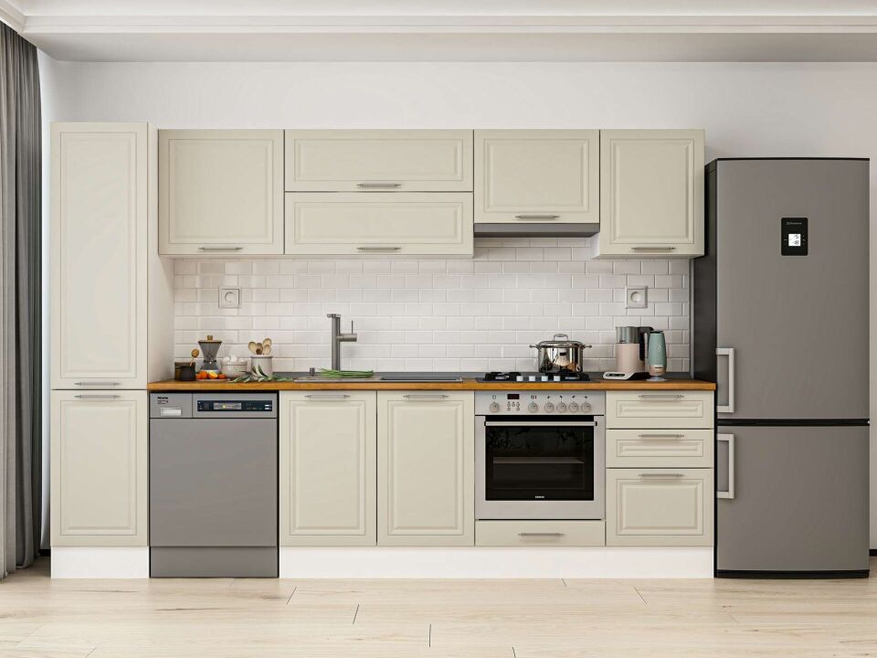 Alvinka 305X210 Cm Klasik Mebran Mutfak Dolabı Mb-E90B45S50-1 Mebran | Kumtaşı - Mdf