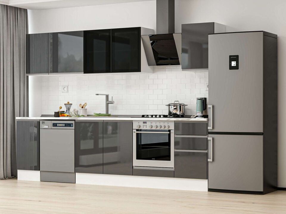Alvinka 285X210 Cm High Gloss Mutfak Dolabı M-E80S40S45-3 High Gloss | Antrasit - Mdf