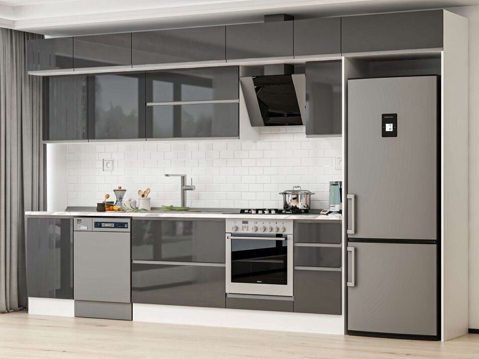 Alvinka 380X240 Cm High Gloss Mutfak Dolabı Mb-E90S50S40-2 High Gloss | Antrasit - Mdf