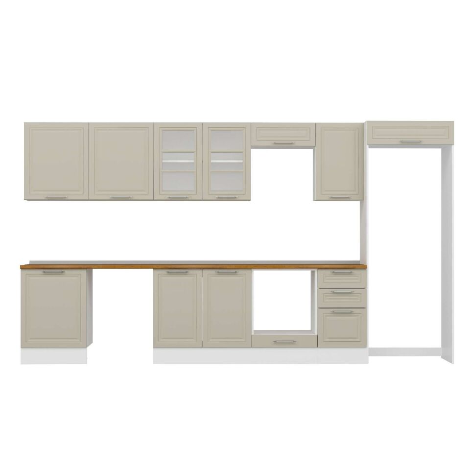 Alvinka 395X222 Cm Klasik Mebran Mutfak Dolabı Mb-E90S60S45-3 Mebran | Kumtaşı - Mdf