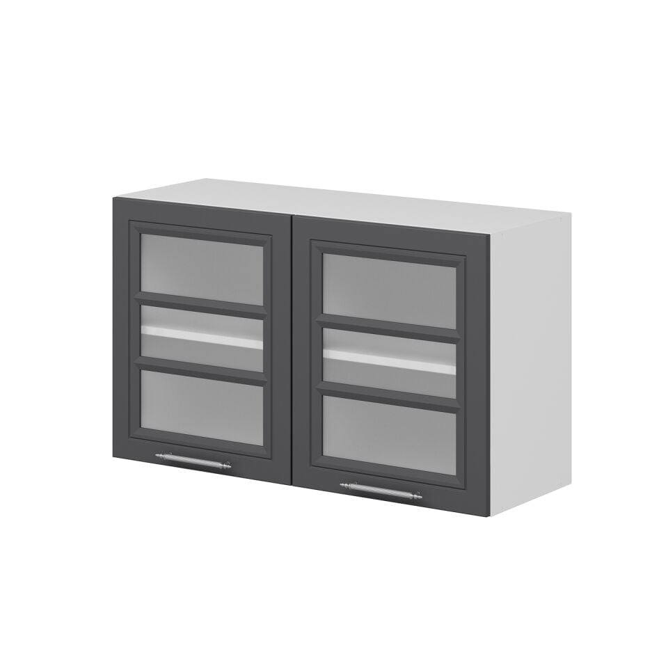 Alvinka Mutfak Modül Mbr_C Üst 2Dk1R 100-H60Cm Dolap Cam Beyaz Antrasit