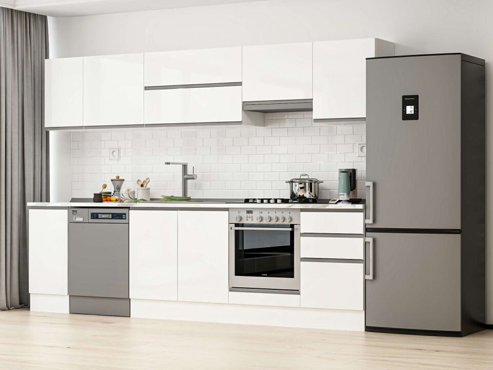 Alvinka 290X210 Cm High Gloss Mutfak Dolabı M-E80S40S50-1 High Gloss | Beyaz - Suntalam