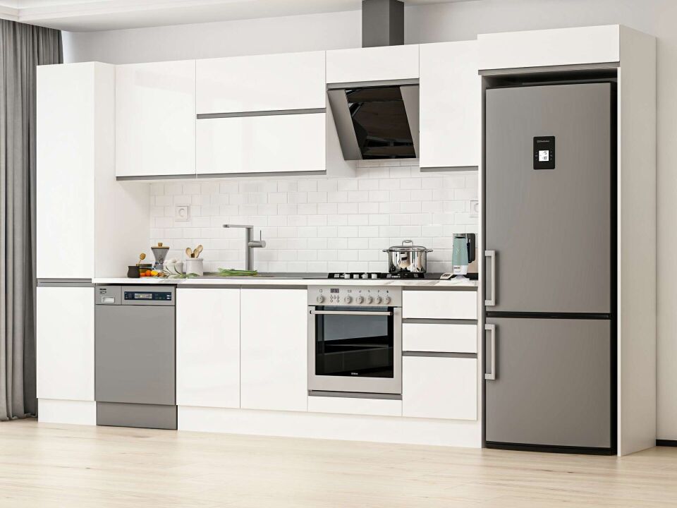 Alvinka 370X222 Cm High Gloss Mutfak Dolabı Mbb-E80B45S45-2 High Gloss | Beyaz - Suntalam