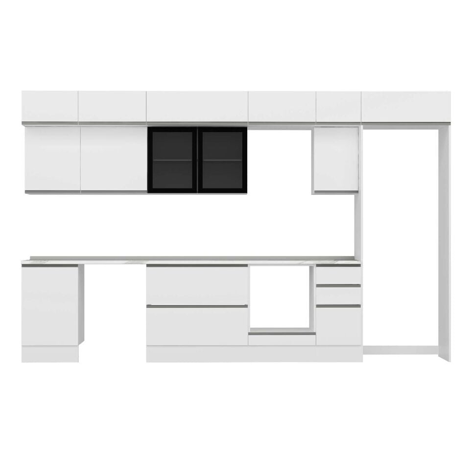 Alvinka 380X240 Cm High Gloss Mutfak Dolabı Mb-E90S50S40-3 High Gloss | Beyaz - Suntalam