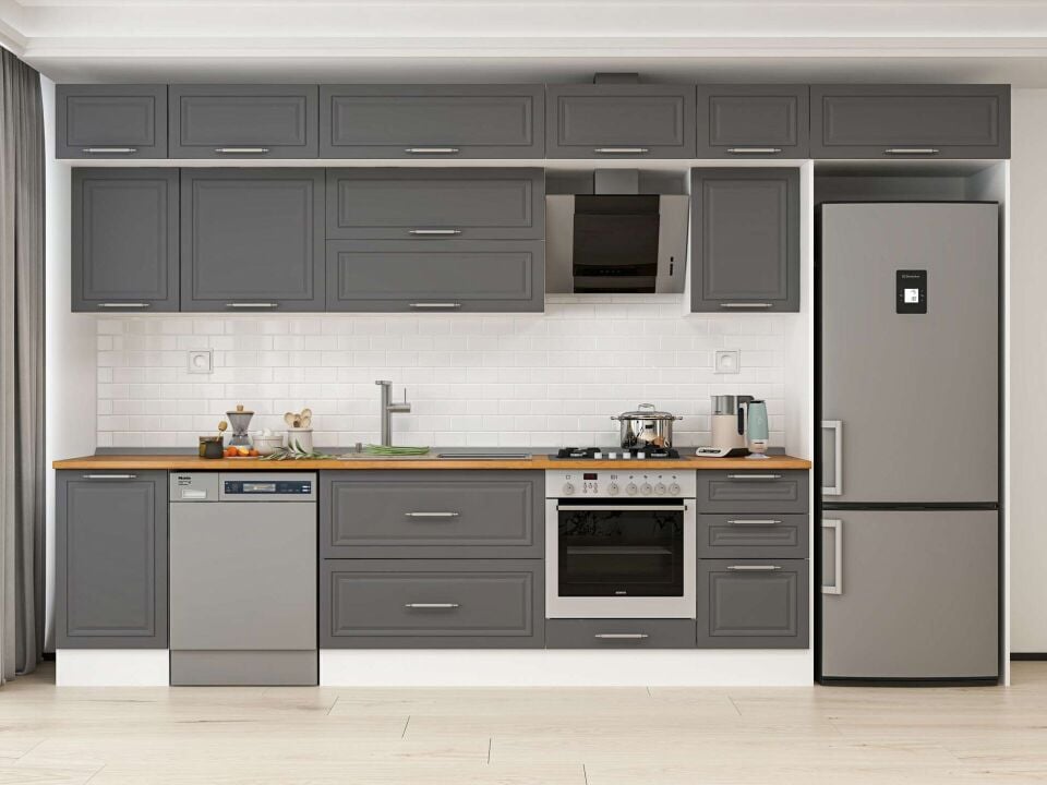Alvinka 380X240 Cm Klasik Mebran Mutfak Dolabı Mb-E90S45S45-2 Mebran | Antrasit - Mdf