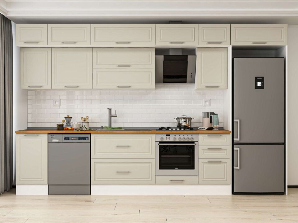 Alvinka 380X240 Cm Klasik Mebran Mutfak Dolabı Mb-E90S45S45-2 Mebran | Kumtaşı - Mdf