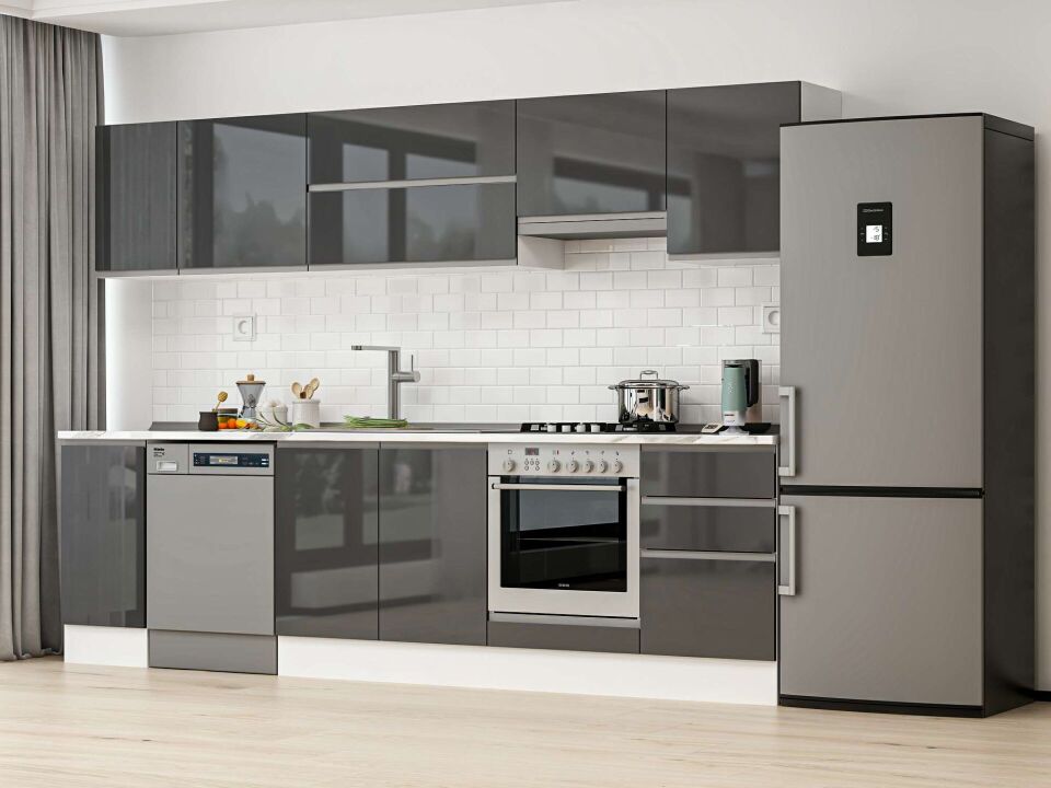Alvinka 290X210 Cm High Gloss Mutfak Dolabı M-E80S40S50-1 High Gloss | Antrasit - Suntalam