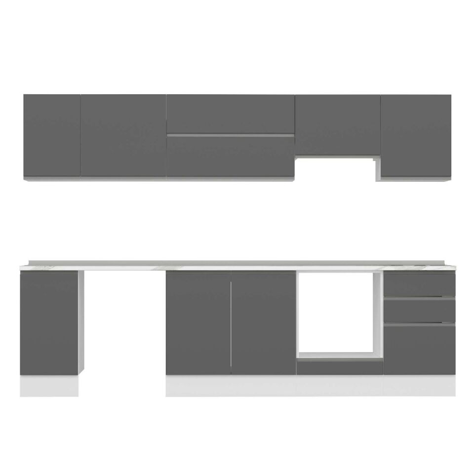 Alvinka 290X210 Cm High Gloss Mutfak Dolabı M-E80S40S50-1 High Gloss | Antrasit - Suntalam