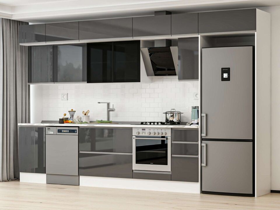 Alvinka 380X240 Cm High Gloss Mutfak Dolabı Mb-E90S50S40-3 High Gloss | Antrasit - Suntalam