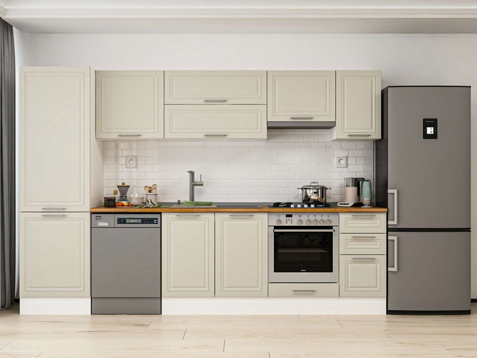 Alvinka 300X210 Cm Klasik Mebran Mutfak Dolabı Beyaz Beyaz Mb-E80B60S40-1