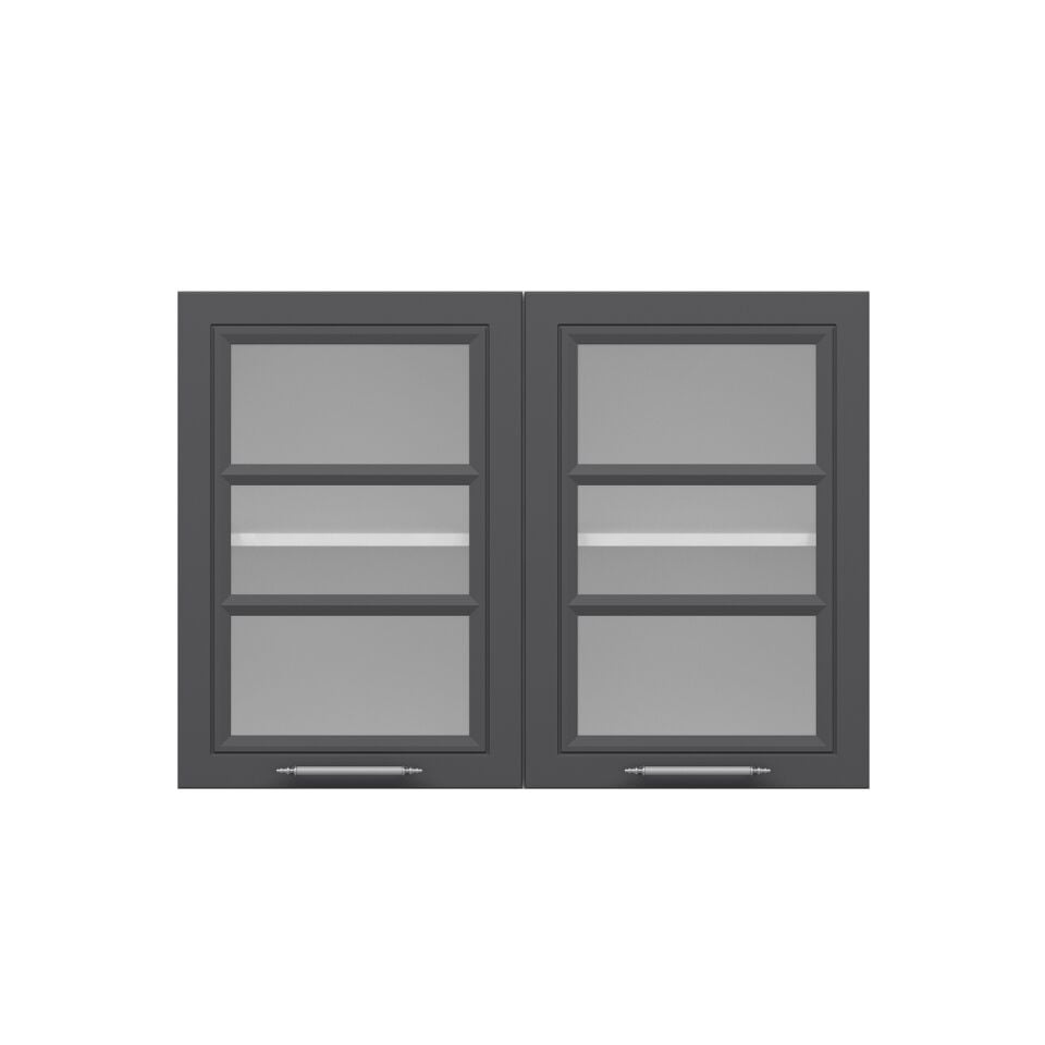 Alvinka Mutfak Modül Mbr_C Üst 2Dk1R 100-H72Cm Dolap Cam Beyaz Antrasit