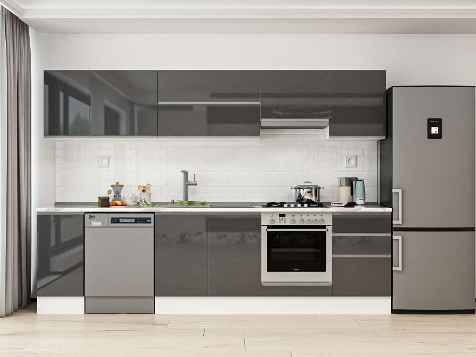 Alvinka 290X210 Cm High Gloss Mutfak Dolabı M-E80S40S50-1 High Gloss | Antrasit - Mdf