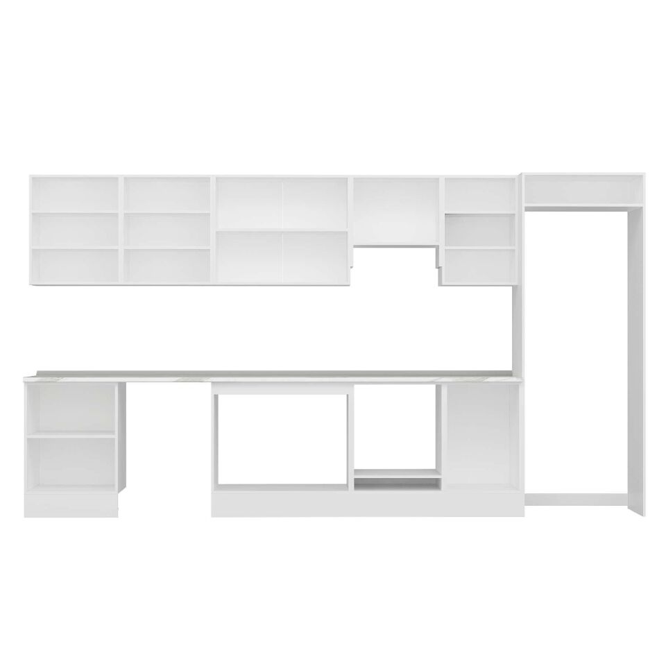 Alvinka 400X222 Cm Klasik Mebran Mutfak Dolabı Mb-E90S60S50-1 Mebran | Beyaz - Mdf