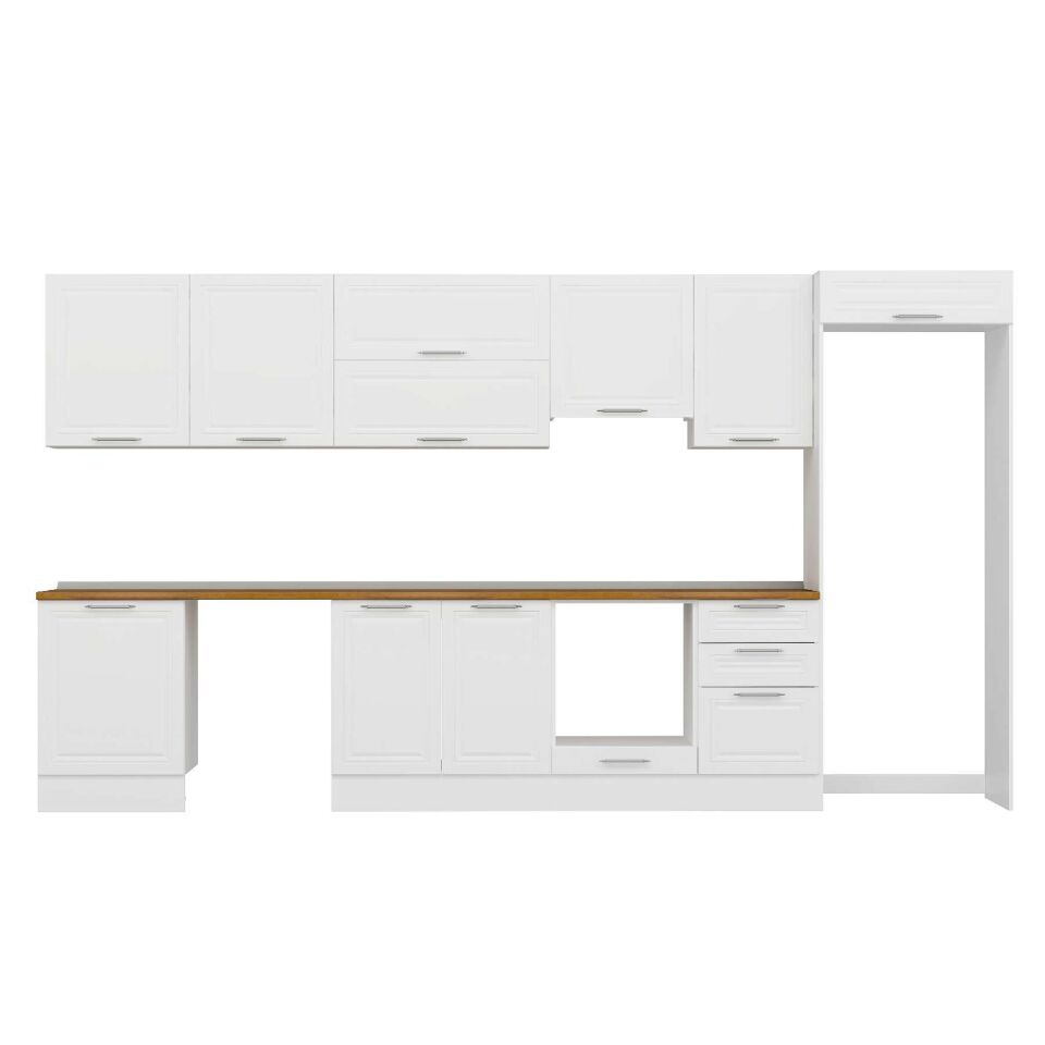 Alvinka 400X222 Cm Klasik Mebran Mutfak Dolabı Mb-E90S60S50-1 Mebran | Beyaz - Mdf