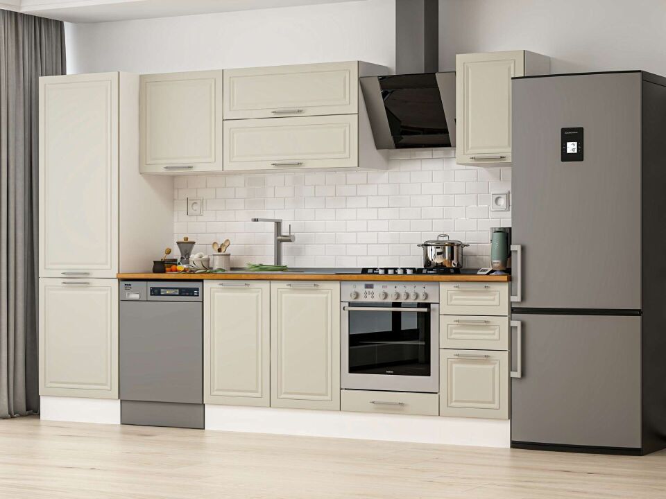 Alvinka 300X210 Cm Klasik Mebran Mutfak Dolabı Beyaz Beyaz Mb-E80B60S40-2