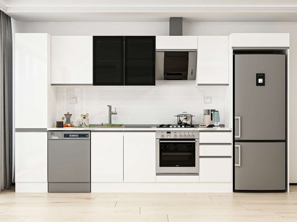 Alvinka 370X222 Cm High Gloss Mutfak Dolabı Mbb-E80B45S45-3 High Gloss | Beyaz - Mdf