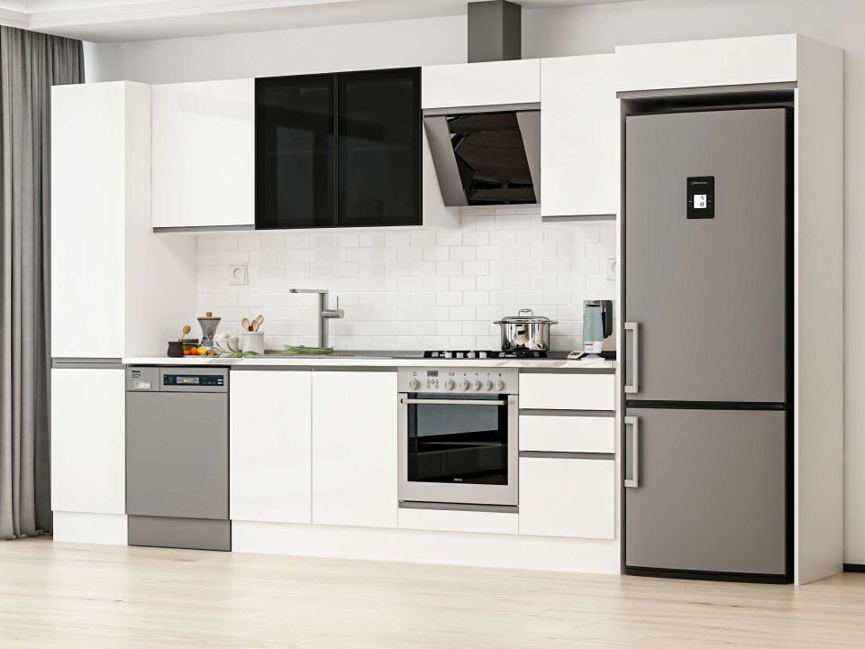 Alvinka 370X222 Cm High Gloss Mutfak Dolabı Mbb-E80B45S45-3 High Gloss | Beyaz - Mdf