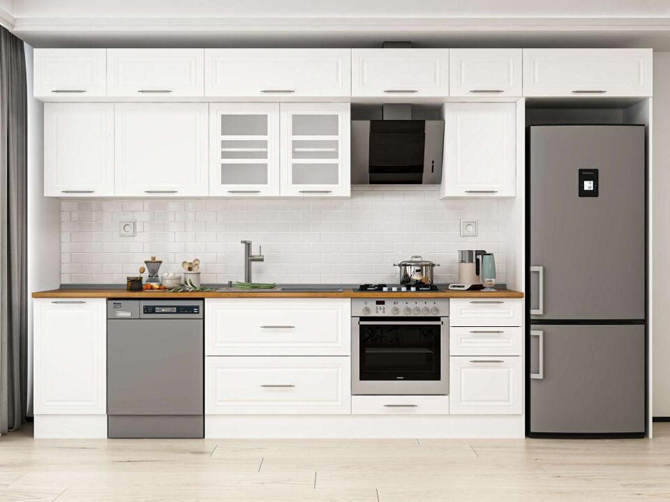 Alvinka 380X240 Cm Klasik Mebran Mutfak Dolabı Mb-E90S45S45-3 Mebran | Beyaz - Mdf