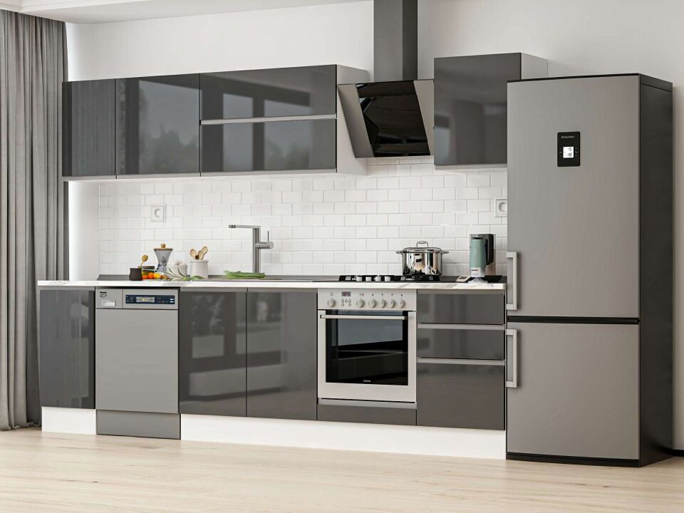 Alvinka 290X210 Cm High Gloss Mutfak Dolabı M-E80S40S50-2 High Gloss | Antrasit - Suntalam
