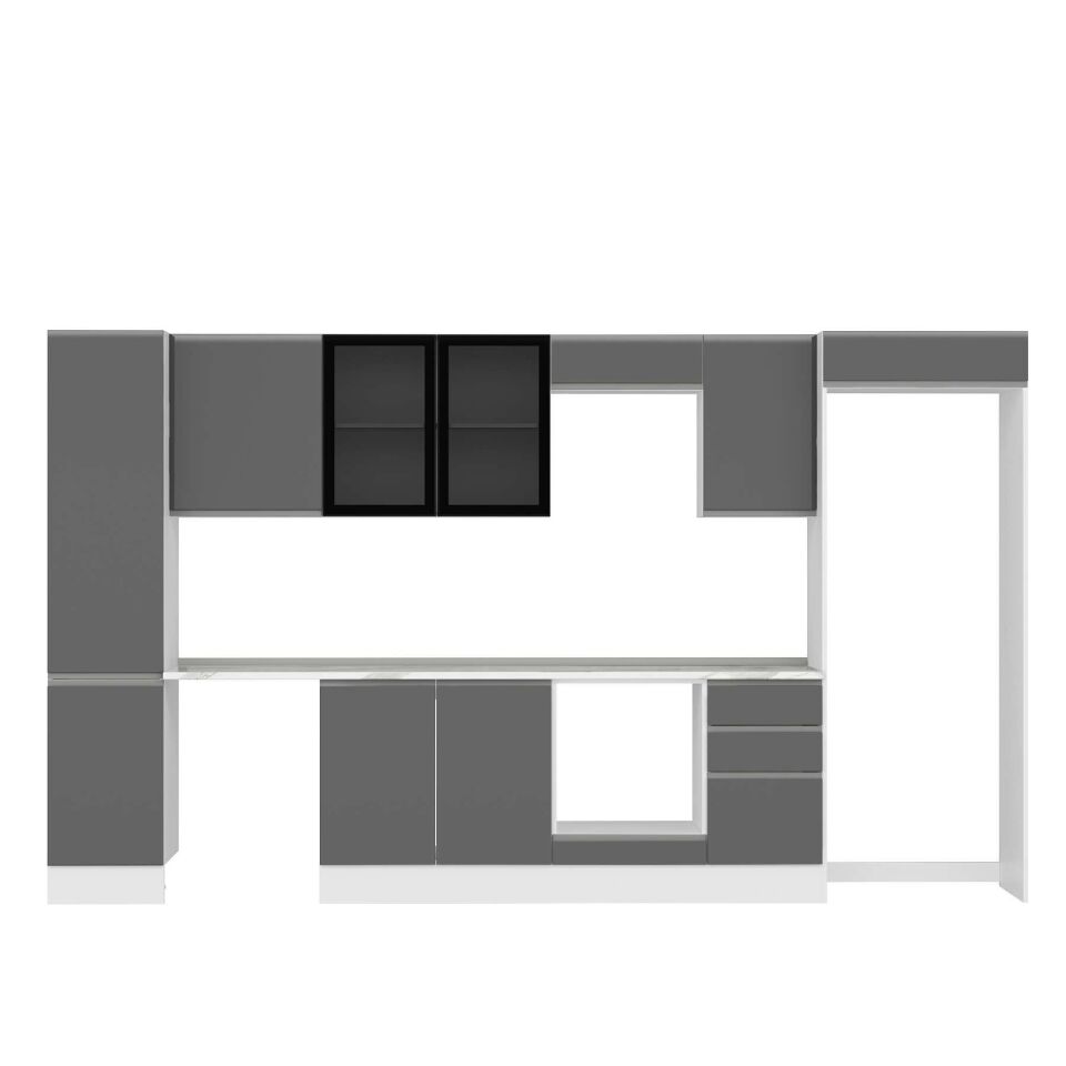 Alvinka 370X222 Cm High Gloss Mutfak Dolabı Mbb-E80B45S45-3 High Gloss | Antrasit - Suntalam