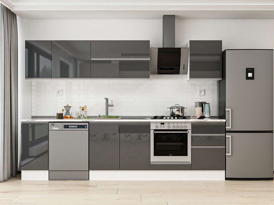 Alvinka 290X210 Cm High Gloss Mutfak Dolabı M-E80S40S50-2 High Gloss | Antrasit - Mdf