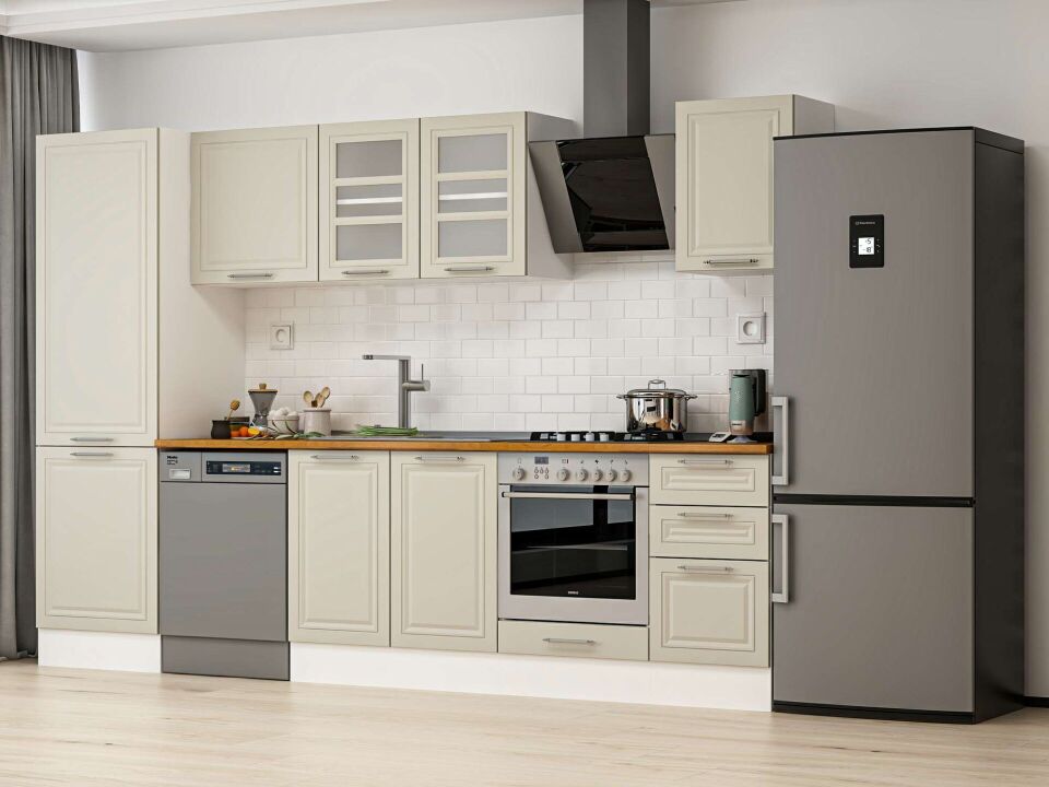 Alvinka 305X210 Cm Klasik Mebran Mutfak Dolabı Beyaz Beyaz Mb-E80B60S45-3