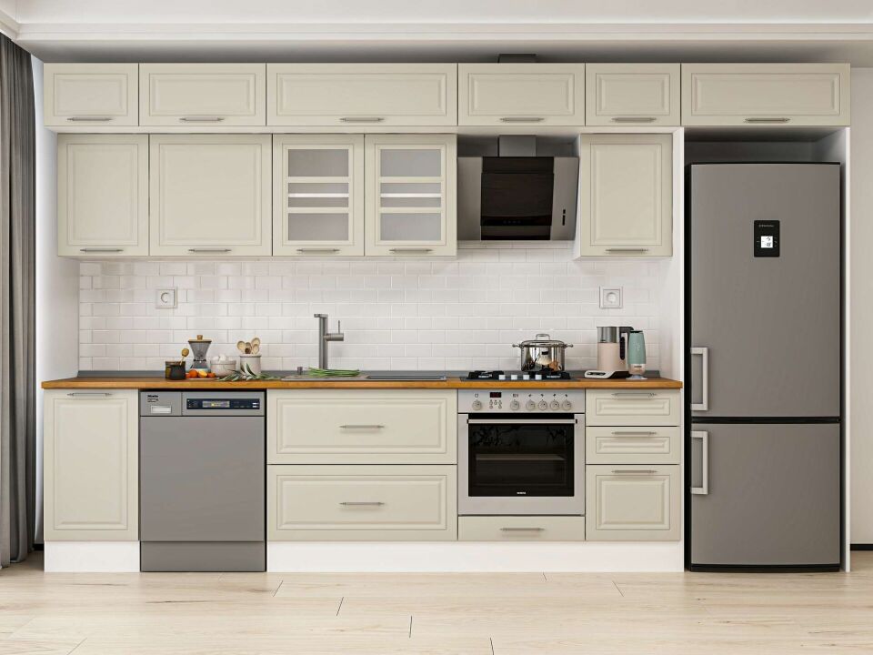 Alvinka 380X240 Cm Klasik Mebran Mutfak Dolabı Mb-E90S45S45-3 Mebran | Kumtaşı - Mdf