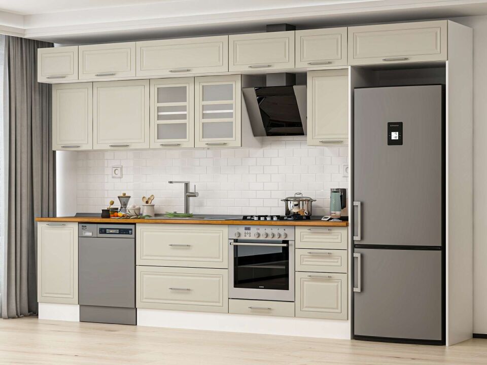 Alvinka 380X240 Cm Klasik Mebran Mutfak Dolabı Mb-E90S45S45-3 Mebran | Kumtaşı - Mdf