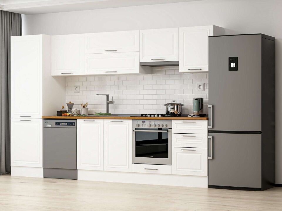 Alvinka 310X210 Cm Klasik Mebran Mutfak Dolabı Beyaz Beyaz Mb-E80B60S50-1