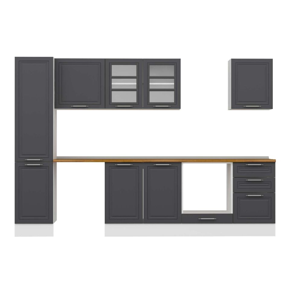 Alvinka 305X210 Cm Klasik Mebran Mutfak Dolabı Mb-E90B45S50-3 Mebran | Antrasit - Mdf