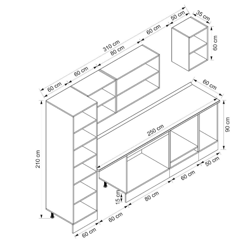 Alvinka 310X210 Cm Klasik Mebran Mutfak Dolabı Beyaz Beyaz Mb-E80B60S50-2