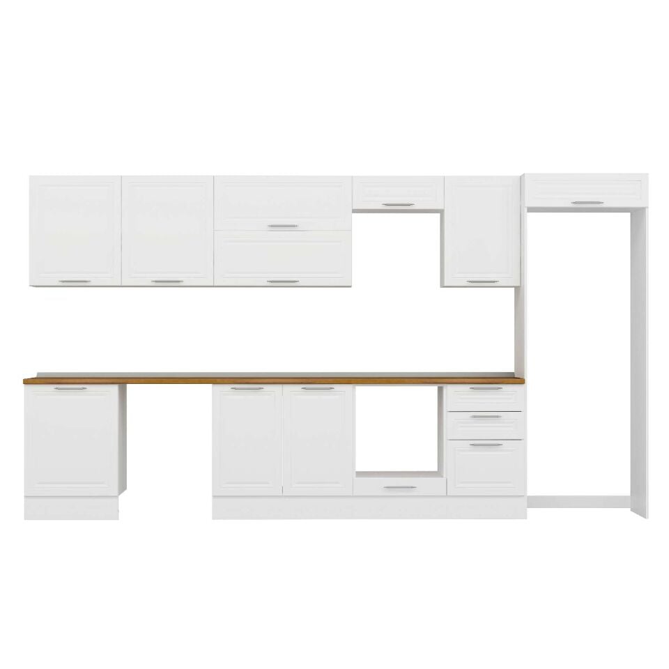 Alvinka 400X222 Cm Klasik Mebran Mutfak Dolabı Mb-E90S60S50-2 Mebran | Beyaz - Mdf