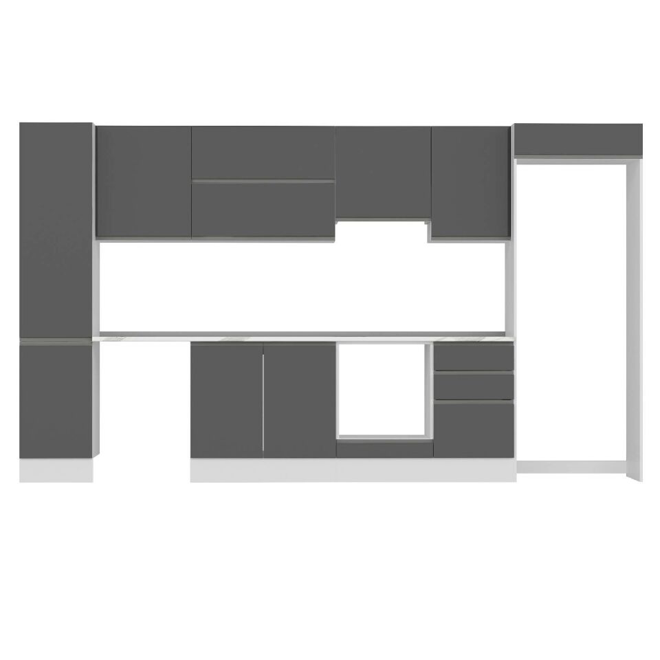 Alvinka 375X222 Cm High Gloss Mutfak Dolabı Mbb-E80B45S50-1 High Gloss | Antrasit - Suntalam
